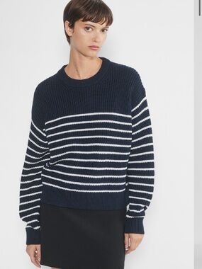 Aritzia Navy & White Striped Ribbed Crewneck Sweater
